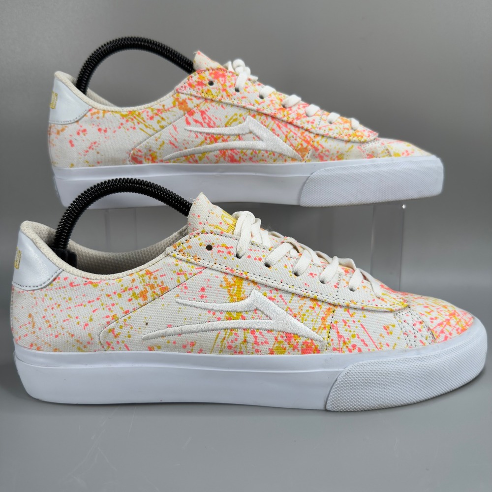 Lakai Newport Porous Walker Mens 9 Skateboard Shoes White Splatter Paint Sneaker